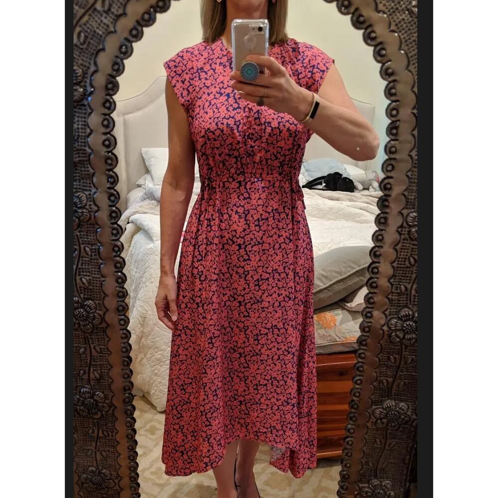 Derek Lam Pink Blue Floral Midi Dress MEDIUM Fit Flare Lightweight Designer $175 - Picture 8 of 12
